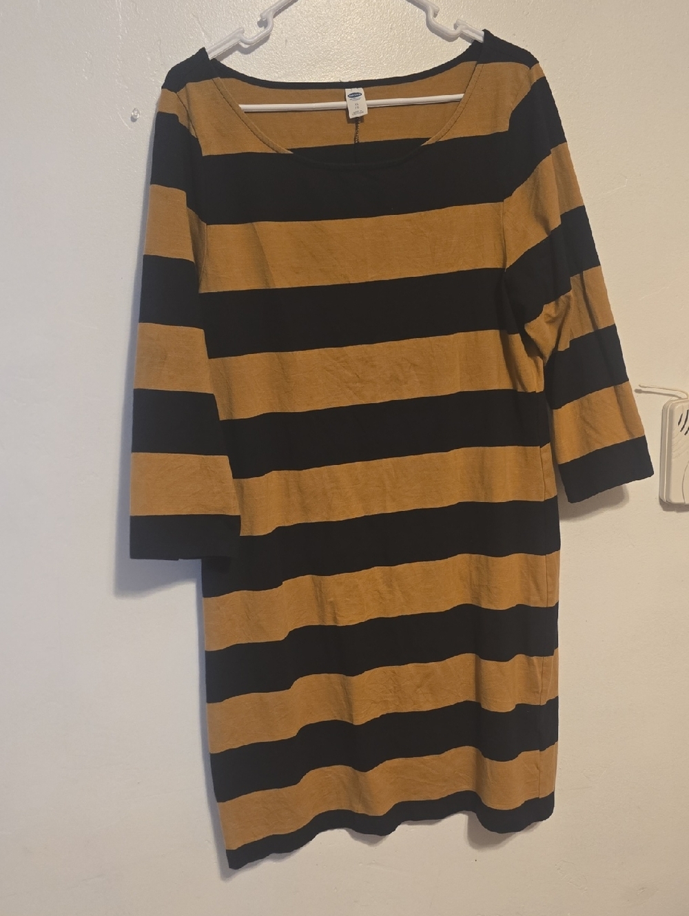 Old Navy Striped Mustard and Black Boatneck Women's Dress